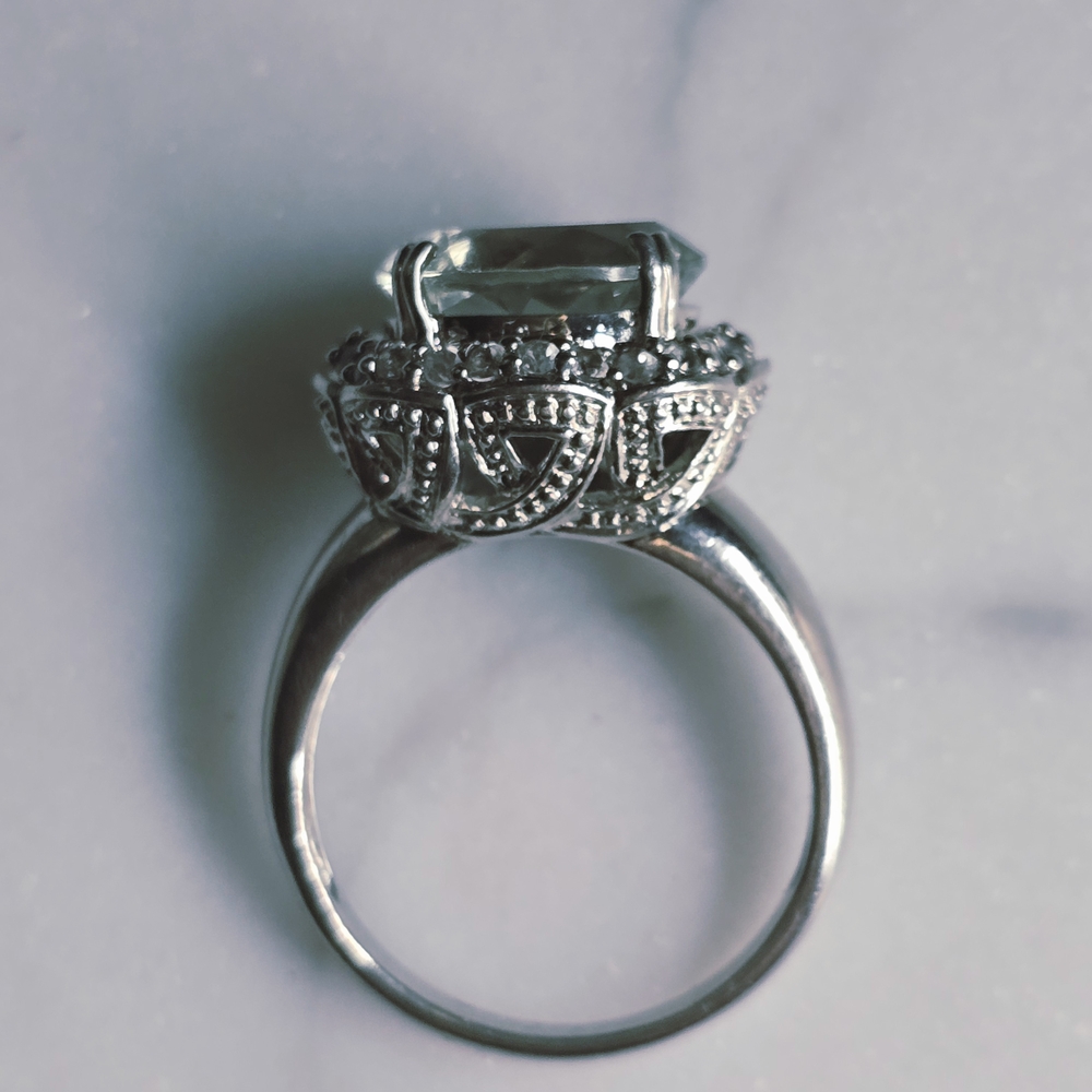 Aquamarine And Sterling Silver Halo  Ring Size 8